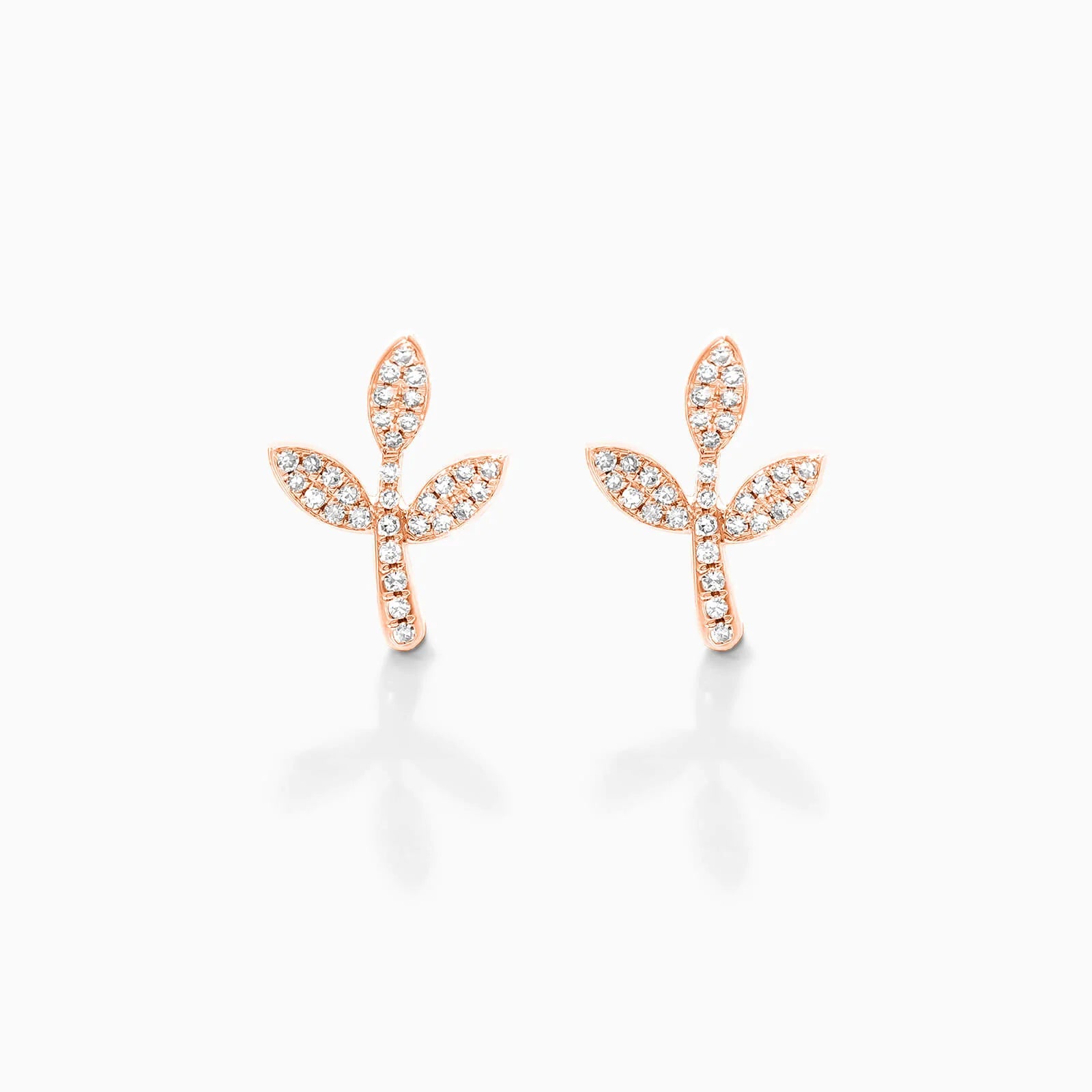 Brinco De Ouro 18k Feminino Três Folhas c/ Diamantes Delicado
