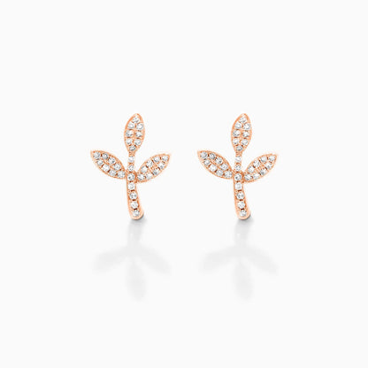 Brinco De Ouro 18k Feminino Três Folhas c/ Diamantes Delicado