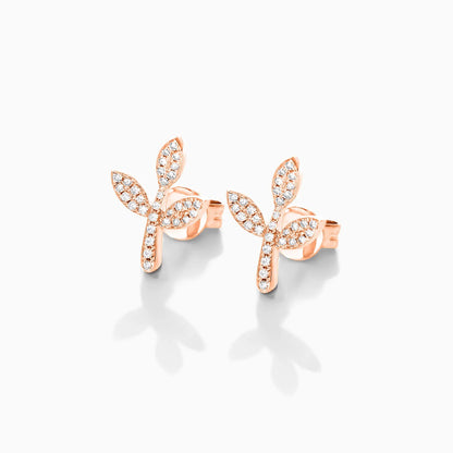 Brinco De Ouro 18k Feminino Três Folhas c/ Diamantes Delicado