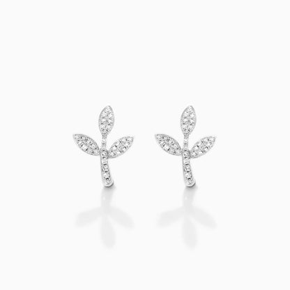 Brinco De Ouro 18k Feminino Três Folhas c/ Diamantes Delicado