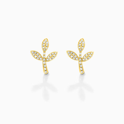 Brinco De Ouro 18k Feminino Três Folhas c/ Diamantes Delicado
