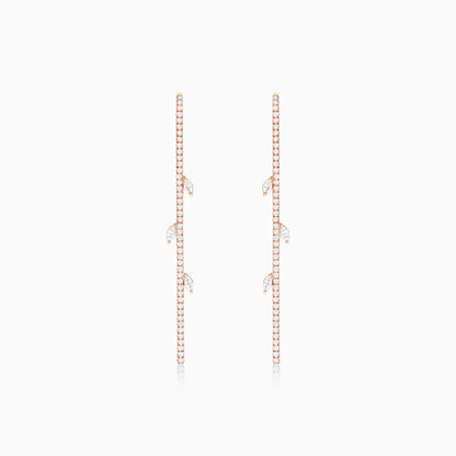 Brinco De Ouro 18k e Diamantes Folhas Brilhantes