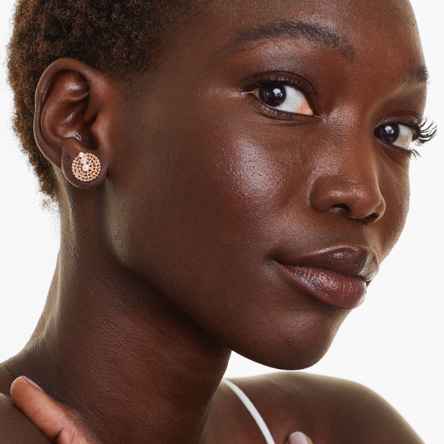 Brinco Bolinhas De Ouro Rose 18k Com Trio de Diamantes