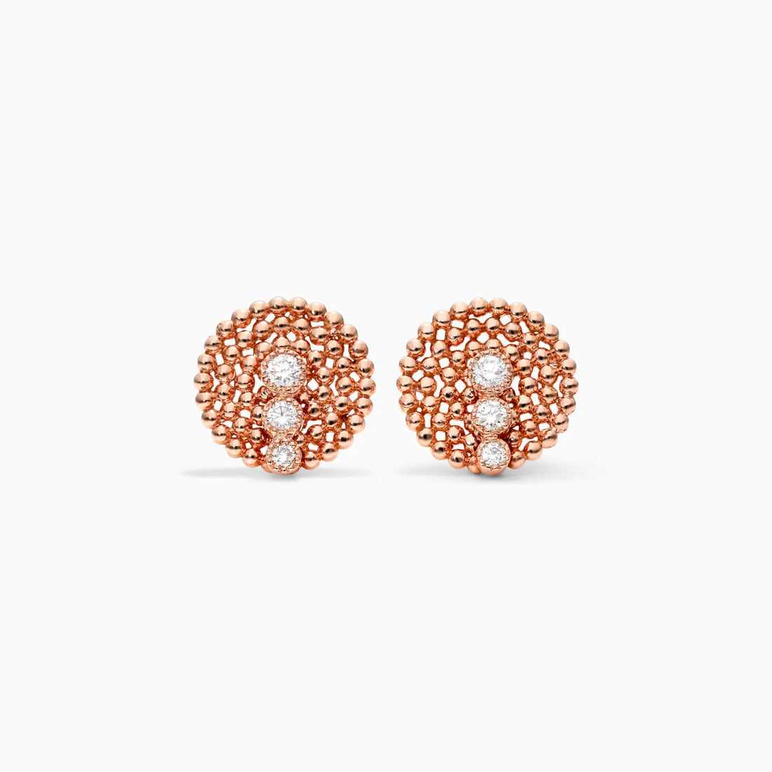 Brinco Bolinhas De Ouro Rose 18k Com Trio de Diamantes