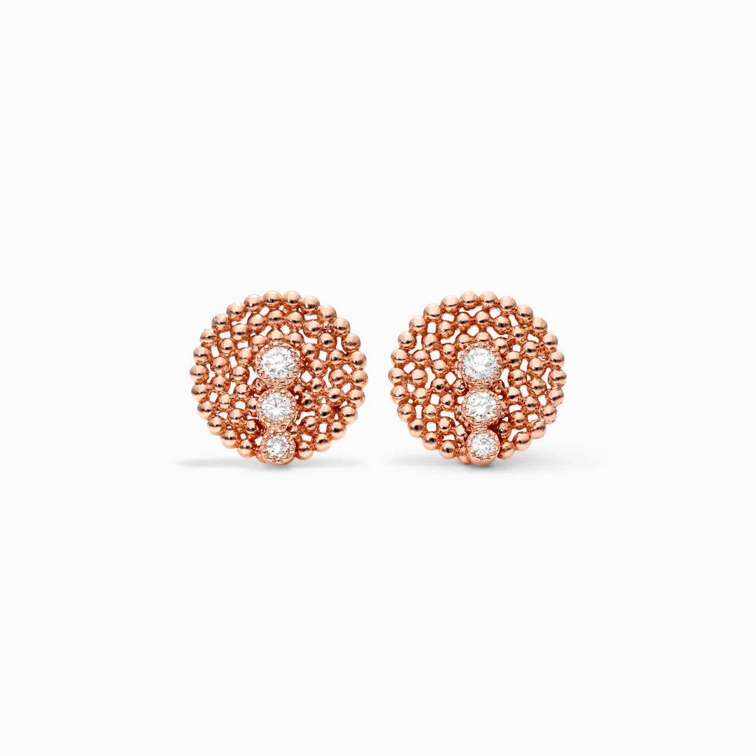 Brinco Bolinhas De Ouro Rose 18k Com Trio de Diamantes