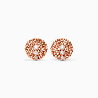 Brinco Bolinhas De Ouro Rose 18k Com Trio de Diamantes