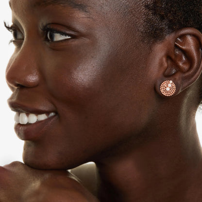 Brinco Bolinhas De Ouro Rose 18k Com Trio de Diamantes