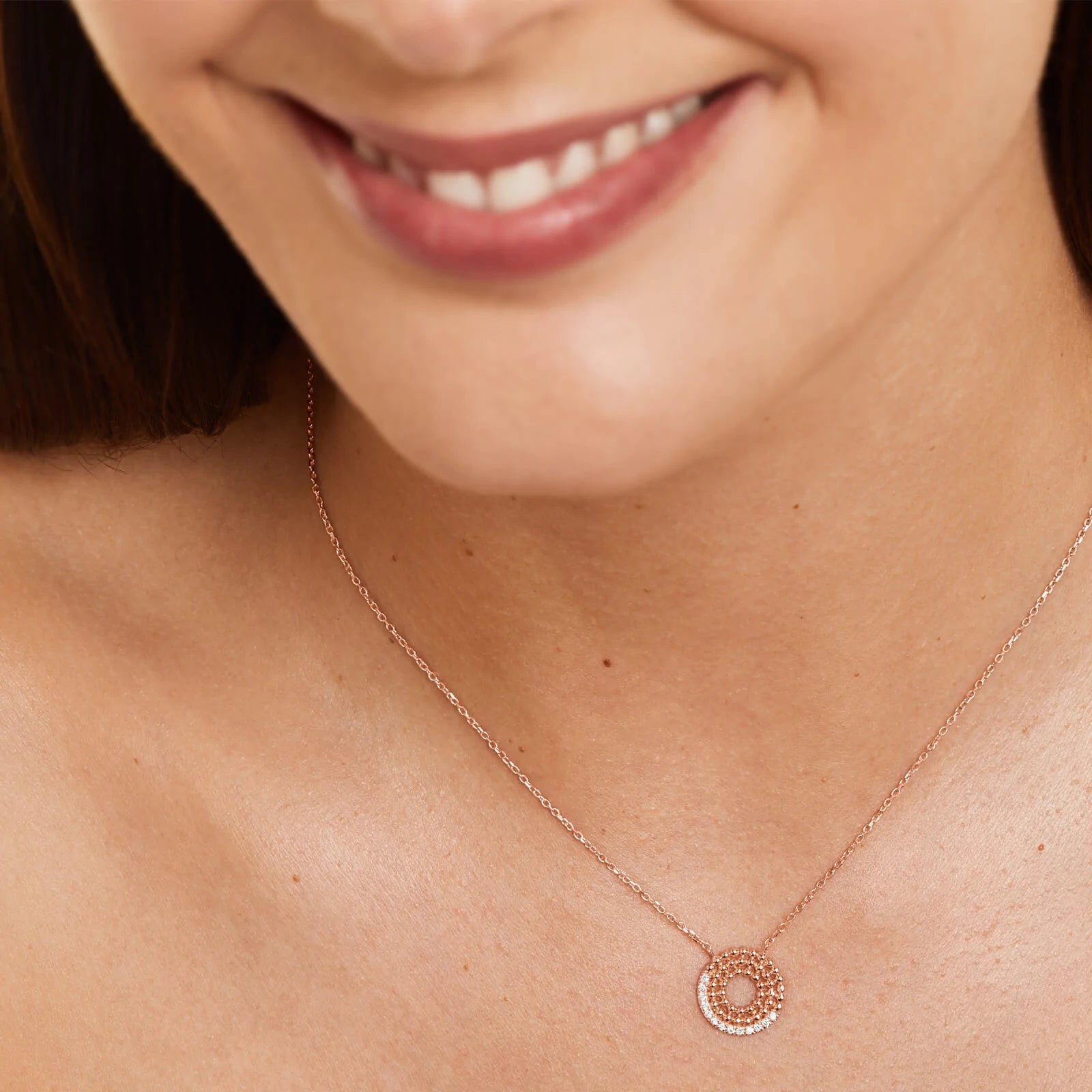 Colar Corrente De Ouro Rose 18k Feminina c/ Pingente de Diamante Brilhantes Luxo
