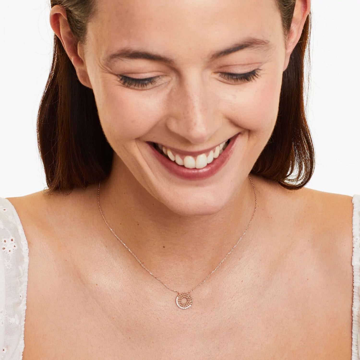 Colar Corrente De Ouro Rose 18k Feminina c/ Pingente de Diamante Brilhantes Luxo