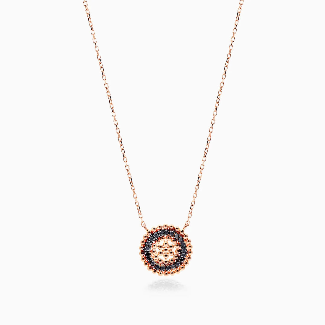 Colar Corrente De Ouro Rose 18k Feminina C/ Pingente De Diamante Pretos Luxo
