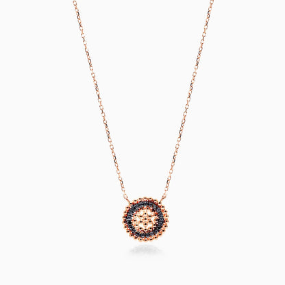 Colar Corrente De Ouro Rose 18k Feminina C/ Pingente De Diamante Pretos Luxo