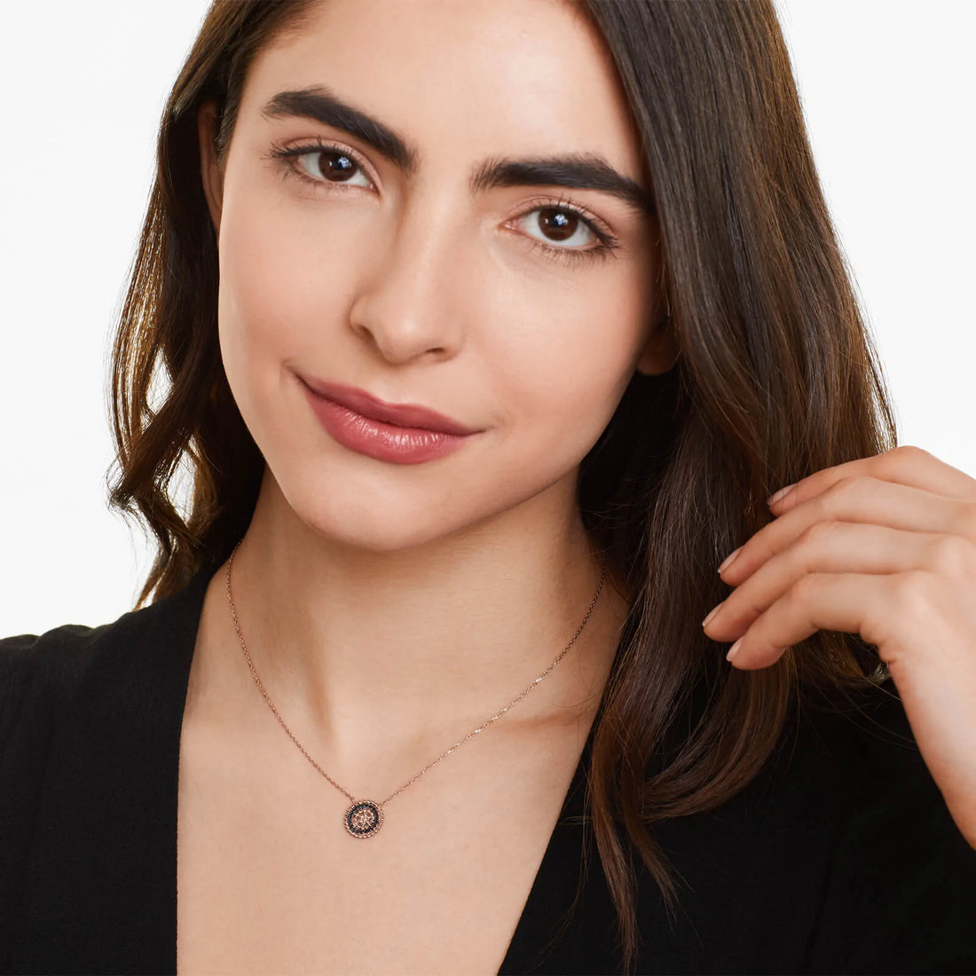 Colar Corrente De Ouro Rose 18k Feminina C/ Pingente De Diamante Pretos Luxo