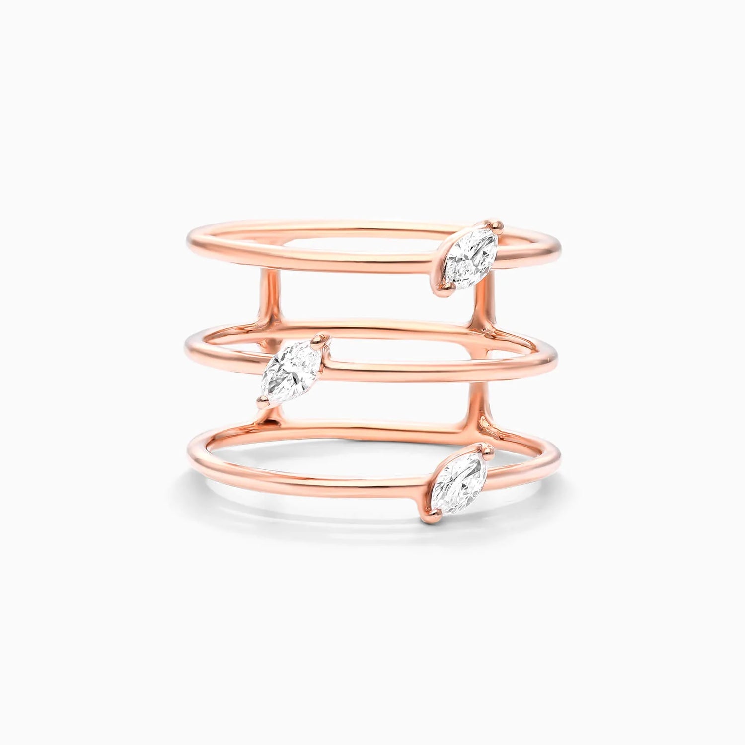 Anel De Três Fileira Ouro 18k Delicado Diamante Marquise