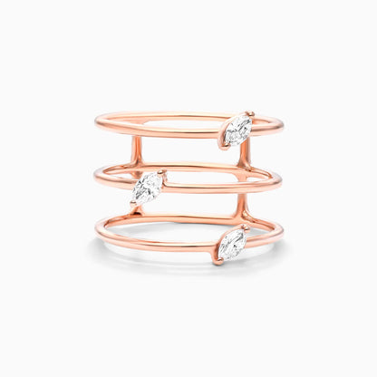 Anel De Três Fileira Ouro 18k Delicado Diamante Marquise