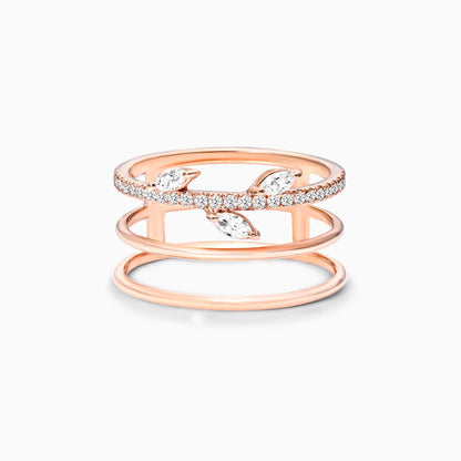 Anel De Três Fileira Ouro 18k Diamante Marquise e Brilhante