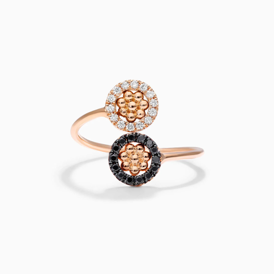 Anel Bolinhas em Ouro 18k c/ Diamantes Brilhantes e Pretos