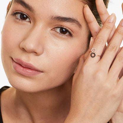 Anel Bolinhas em Ouro 18k c/ Diamantes Brilhantes e Pretos