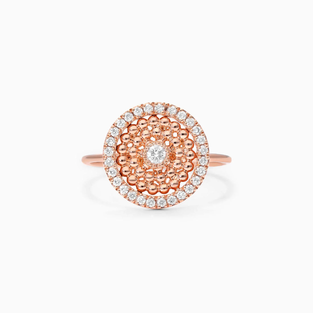 Anel De Noivado Bolinhas em Ouro 18k c/ Diamantes Brilhantes Pave