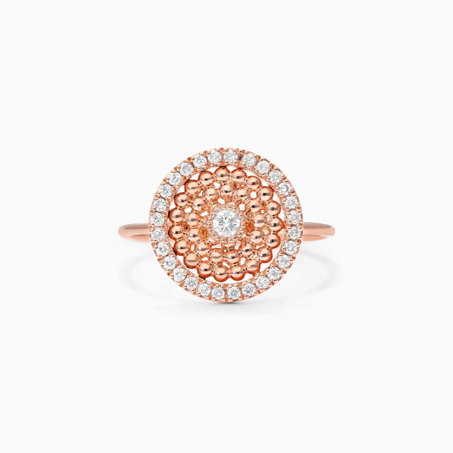 Anel De Noivado Bolinhas em Ouro 18k c/ Diamantes Brilhantes Pave