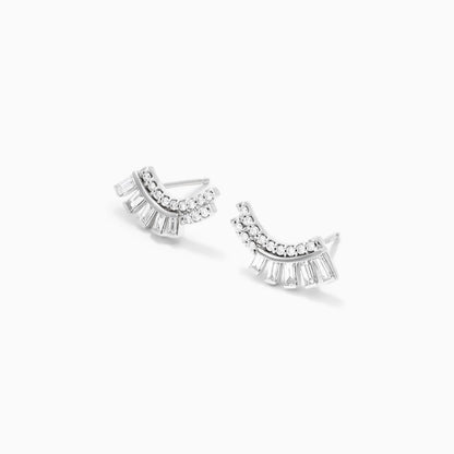 Brinco De Diamantes Brilhantes em Ouro Branco 18k Curvado