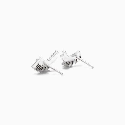 Brinco De Diamantes Brilhantes em Ouro Branco 18k Curvado