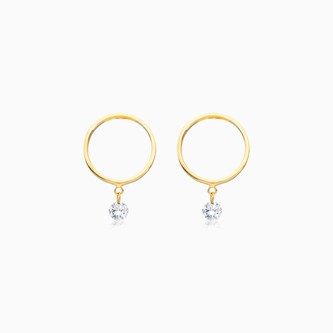Brinco de Ouro 18k Com Diamante Solitario e Circulo Aberto