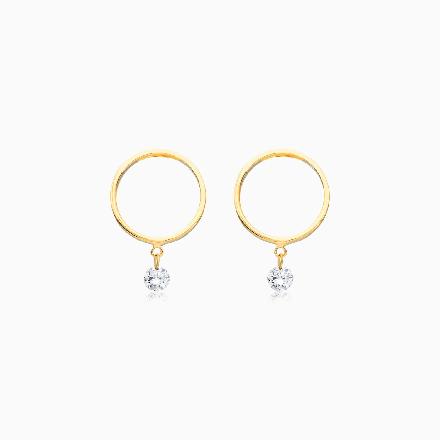 Brinco de Ouro 18k Com Diamante Solitario e Circulo Aberto