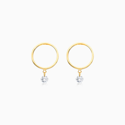 Brinco de Ouro 18k Com Diamante Solitario e Circulo Aberto