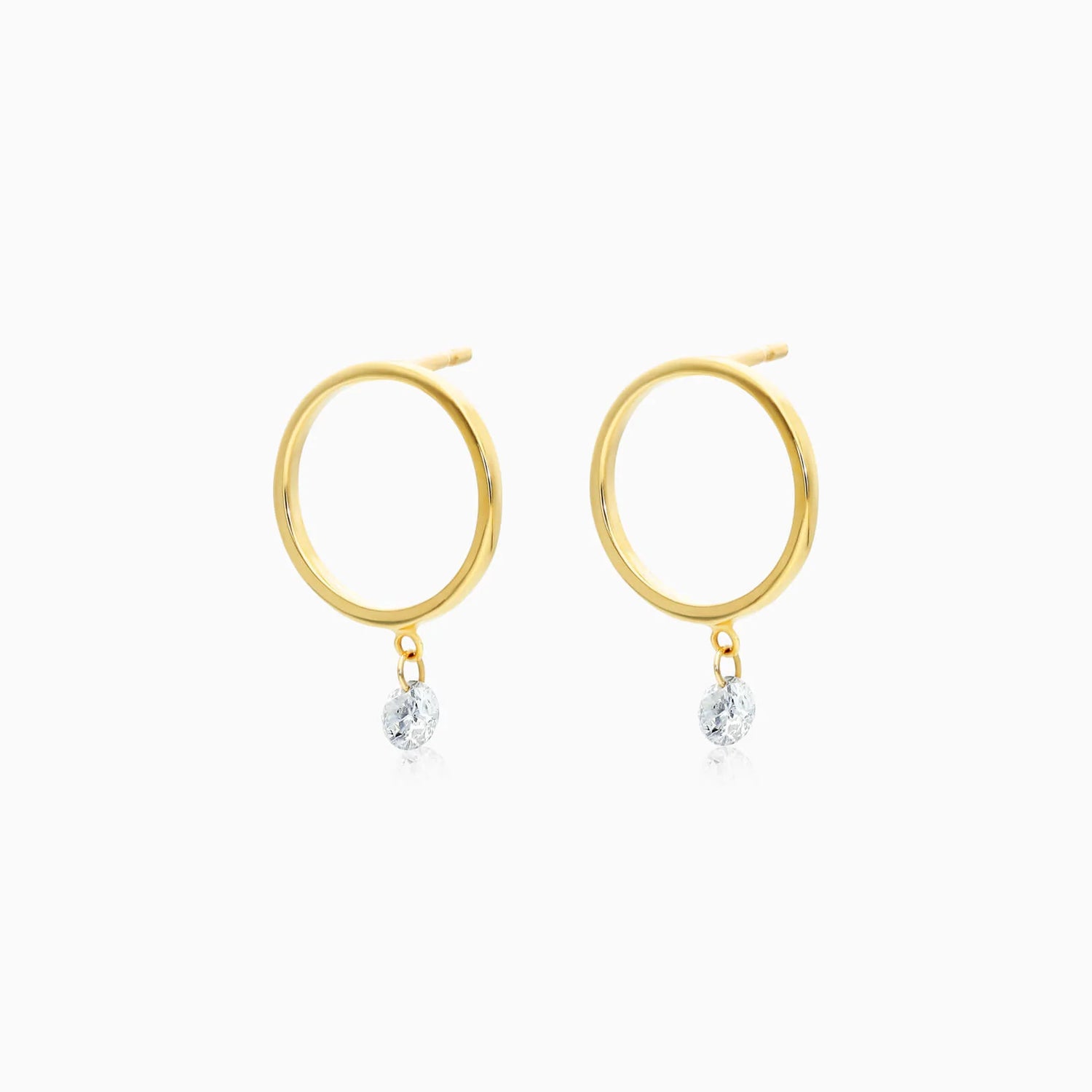 Brinco de Ouro 18k Com Diamante Solitario e Circulo Aberto