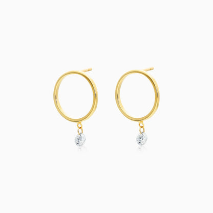 Brinco de Ouro 18k Com Diamante Solitario e Circulo Aberto
