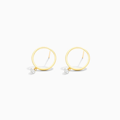 Brinco de Ouro 18k Com Diamante Solitario e Circulo Aberto