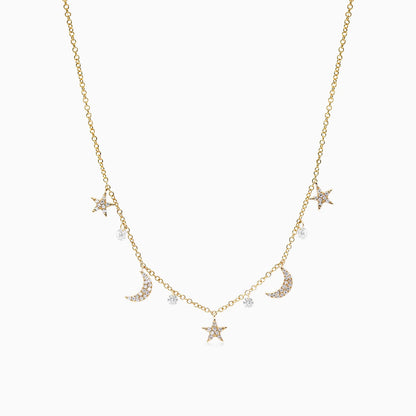 Colar Feminina Corrente em Ouro Amarelo 18k e Diamantes Noite Estrelada