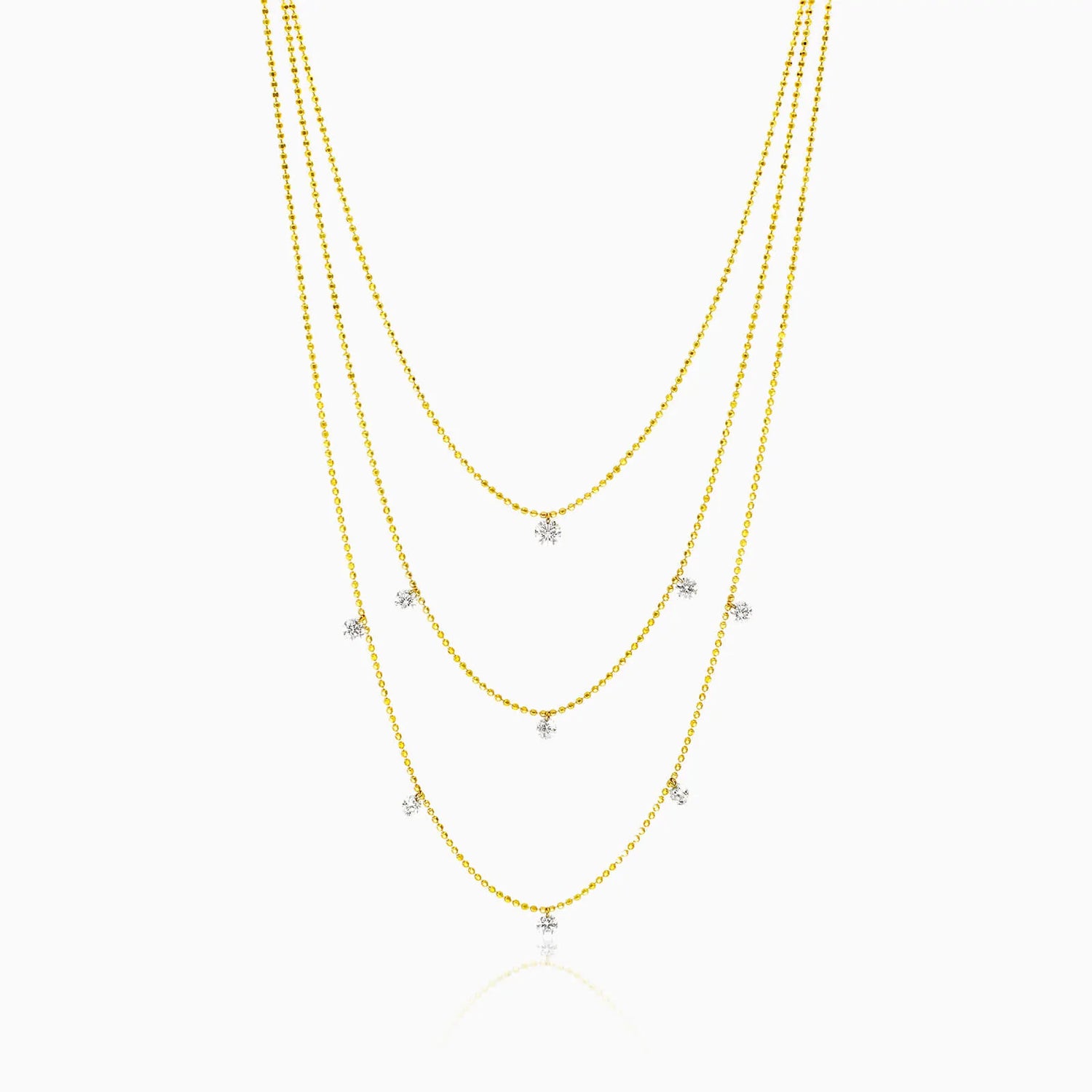 Corrente Feminina Contas De Ouro Amarelo 18k De Luxo Três Fios