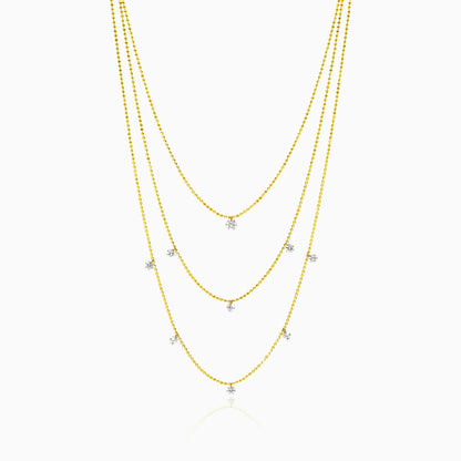 Corrente Feminina Contas De Ouro Amarelo 18k De Luxo Três Fios