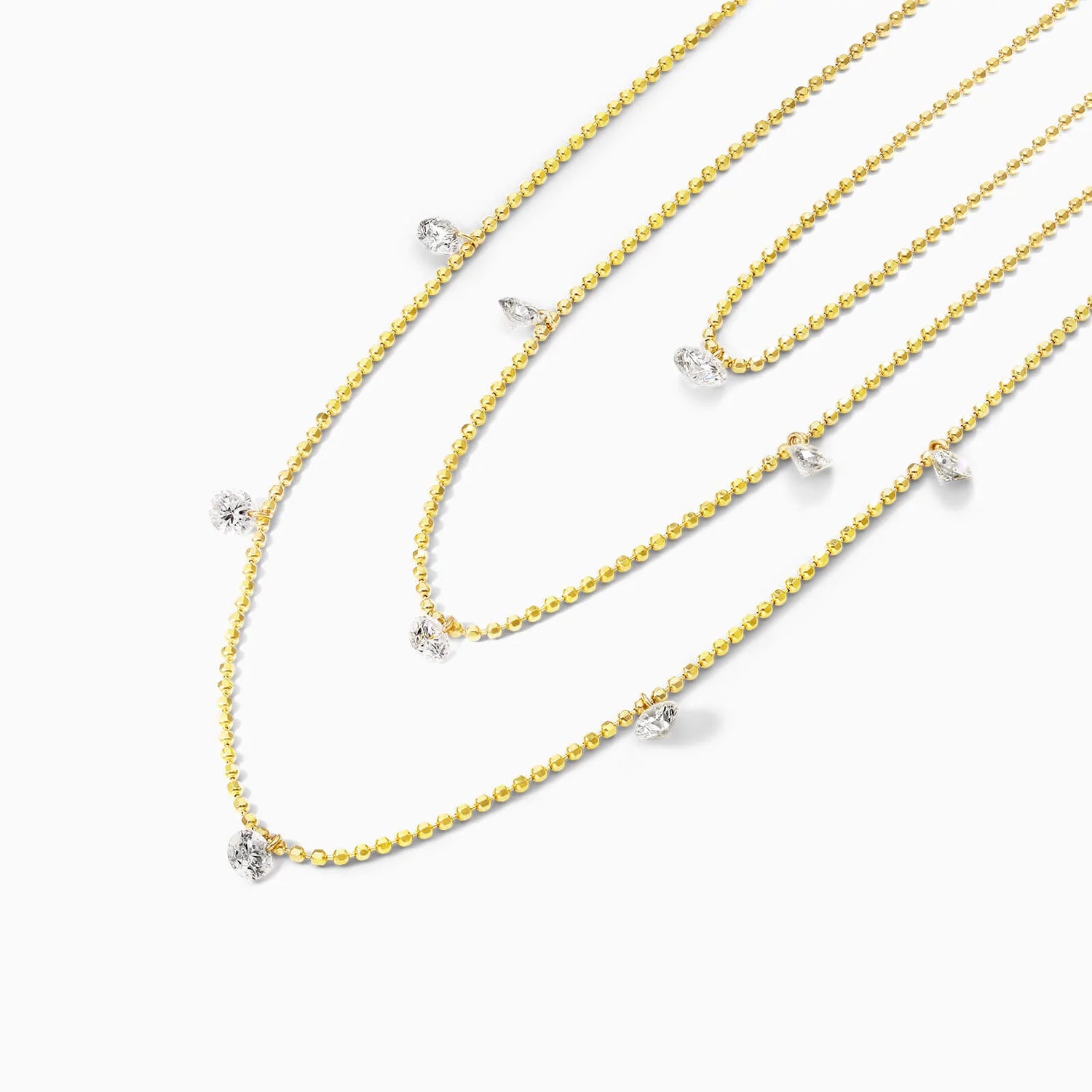 Corrente Feminina Contas De Ouro Amarelo 18k De Luxo Três Fios