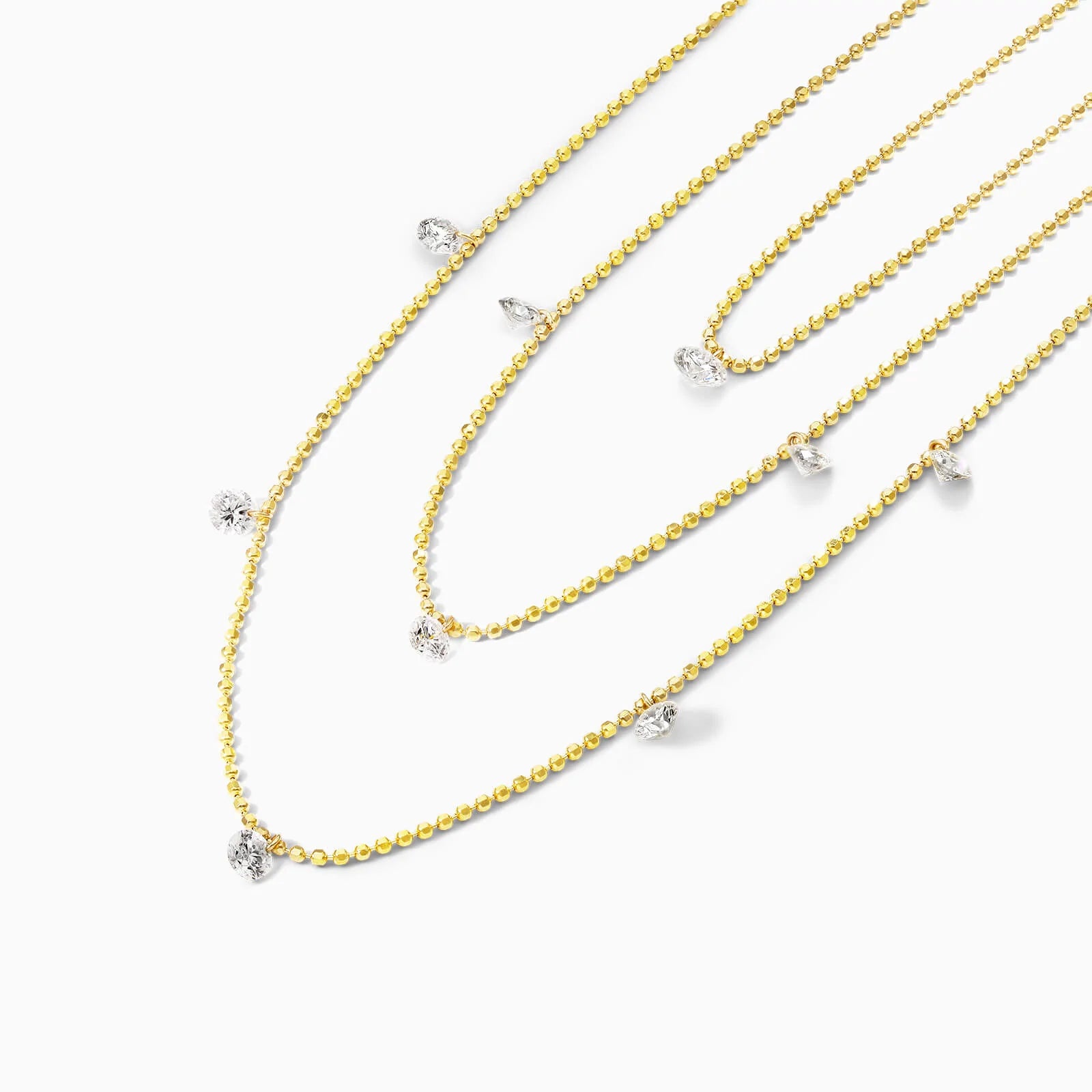Corrente Feminina Contas De Ouro Amarelo 18k De Luxo Três Fios