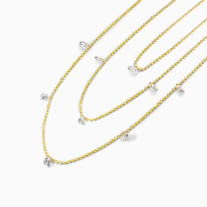Corrente Feminina Contas De Ouro Amarelo 18k De Luxo Três Fios