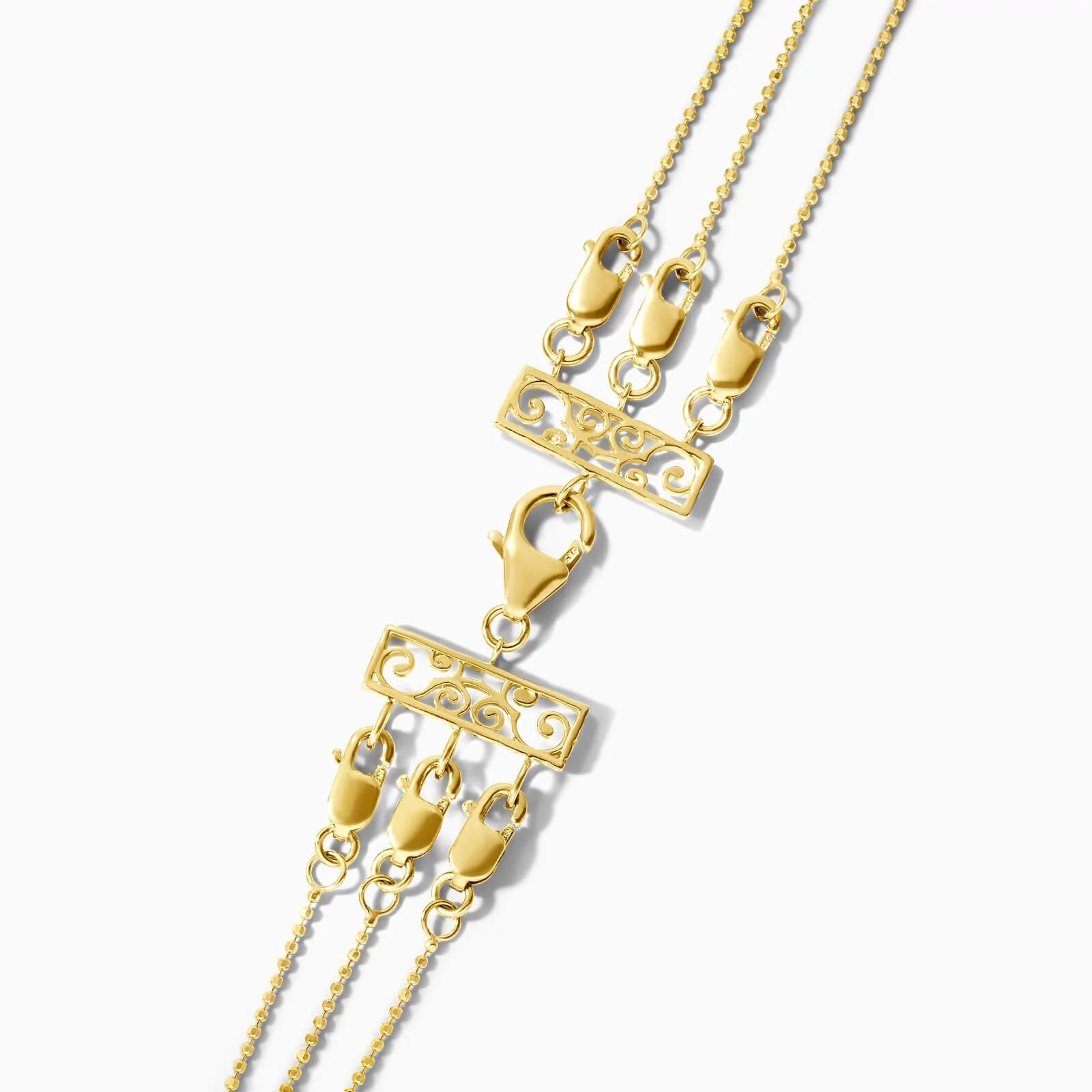Corrente Feminina Contas De Ouro Amarelo 18k De Luxo Três Fios
