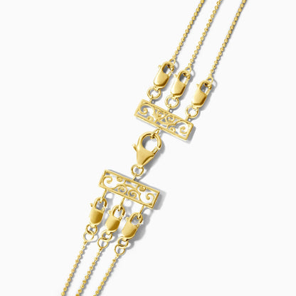 Corrente Feminina Contas De Ouro Amarelo 18k De Luxo Três Fios