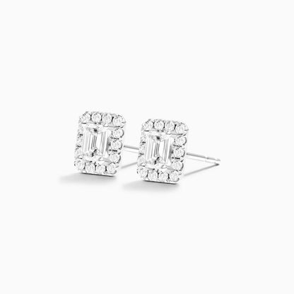 Brinco De Ouro Branco 18k Diamantes Brilhantes e Corte Esmeralda