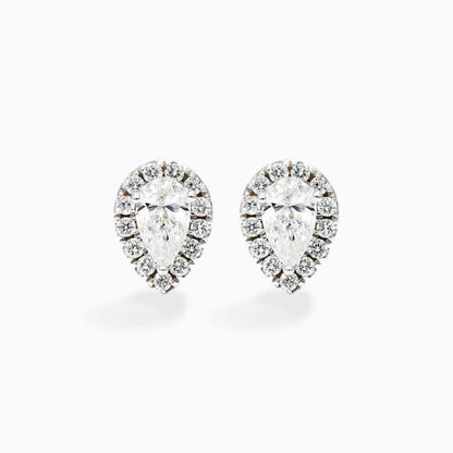 Brinco De Ouro Branco 18k Forma De Pera Com Diamantes Brilhantes