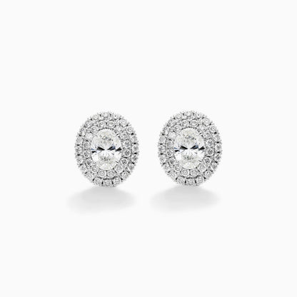 Brinco Feminino De Ouro branco 18k Brilhante Diamantes pave oval