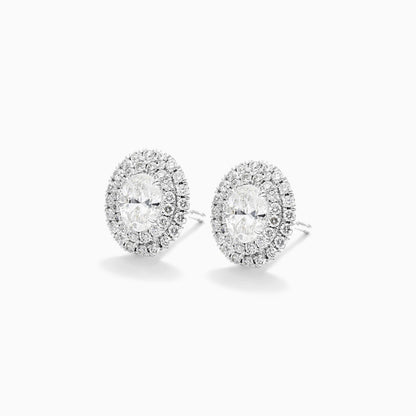Brinco Feminino De Ouro branco 18k Brilhante Diamantes pave oval