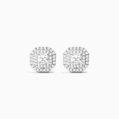 Brinco Feminino De Ouro branco 18k Brilhante Diamantes pave quadrado