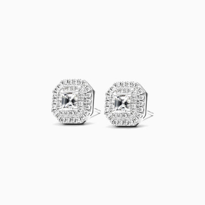 Brinco Feminino De Ouro branco 18k Brilhante Diamantes pave quadrado
