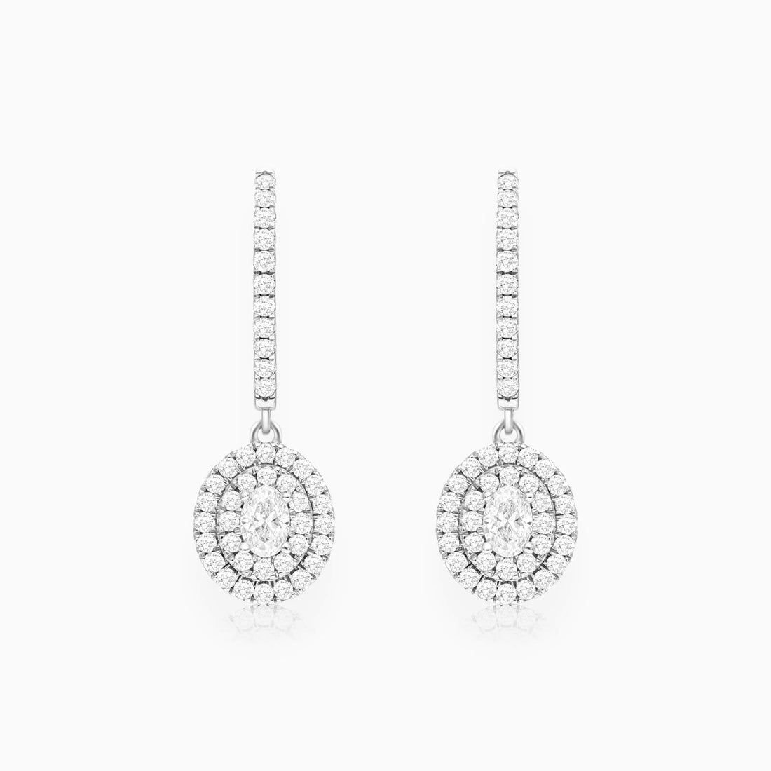 Brinco De Ouro branco 18k Feminino Brilhante Diamantes Luxo oval