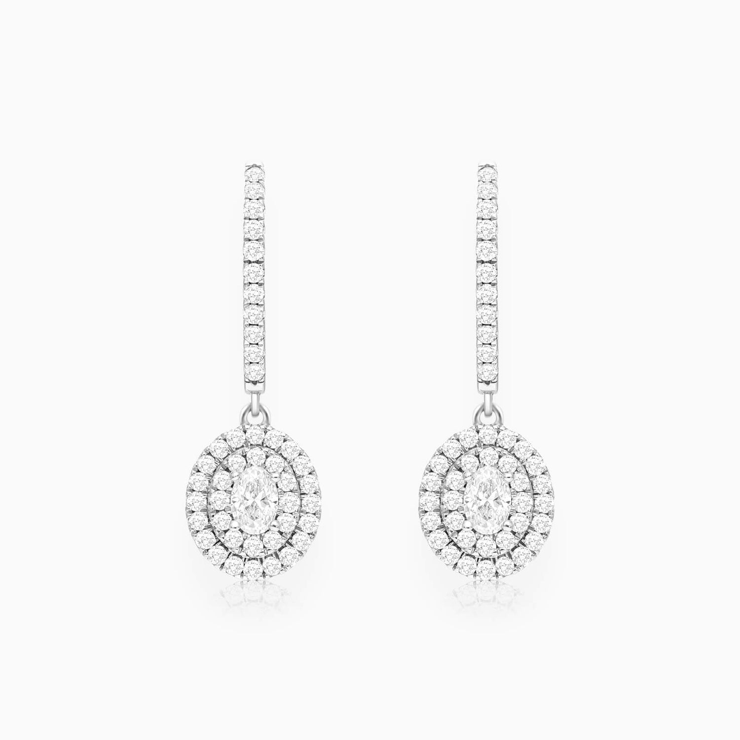 Brinco De Ouro branco 18k Feminino Brilhante Diamantes Luxo oval