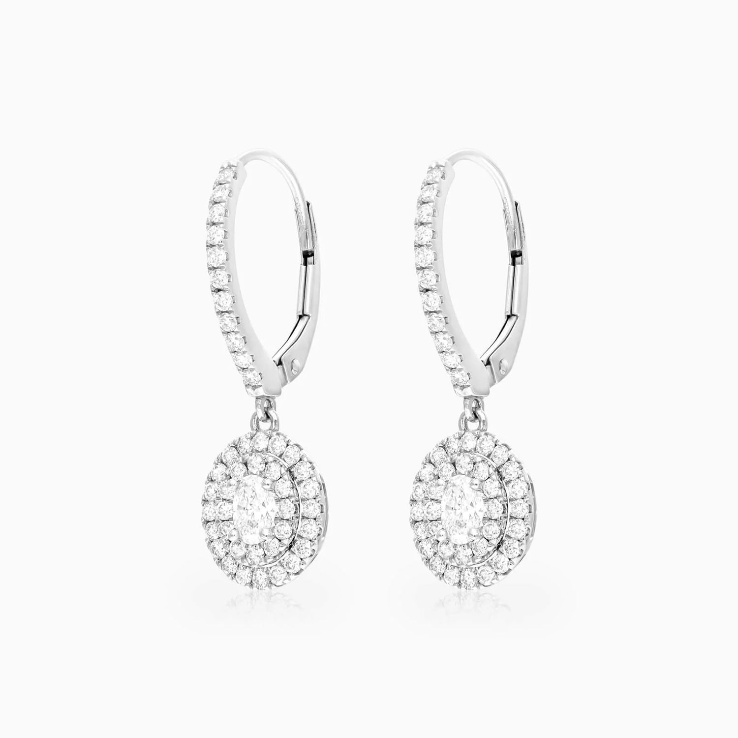 Brinco De Ouro branco 18k Feminino Brilhante Diamantes Luxo oval