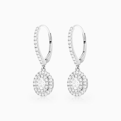 Brinco De Ouro branco 18k Feminino Brilhante Diamantes Luxo oval