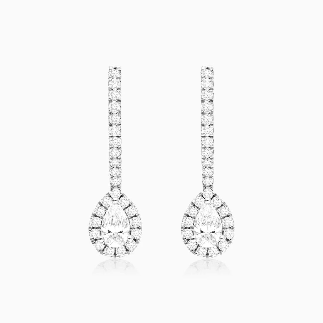 Brinco De Ouro branco 18k Feminino Brilhante Diamantes Luxo Gota